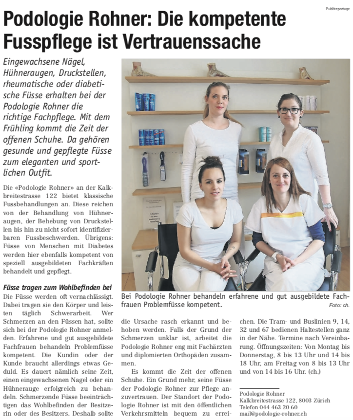 Presse Artikel über Podologie Rohner